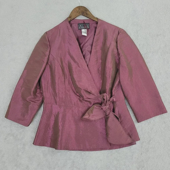 Alex Evenings Womens Large Purple Wrap Jacket Blazer With Bow Tie Accent  28CT - Picture 1 of 8
